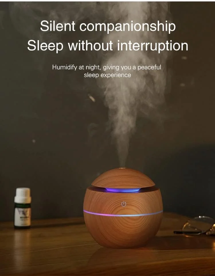 Mobigon Wood Cool Mist Ultrasonic Humidifier for Room Moisture, Aroma Diffuser for Home, 200ml Essential Oil Diffuser with 7 Colorful Night Light, Auto Shut-Off, Home, Office, car - A.Light Brown