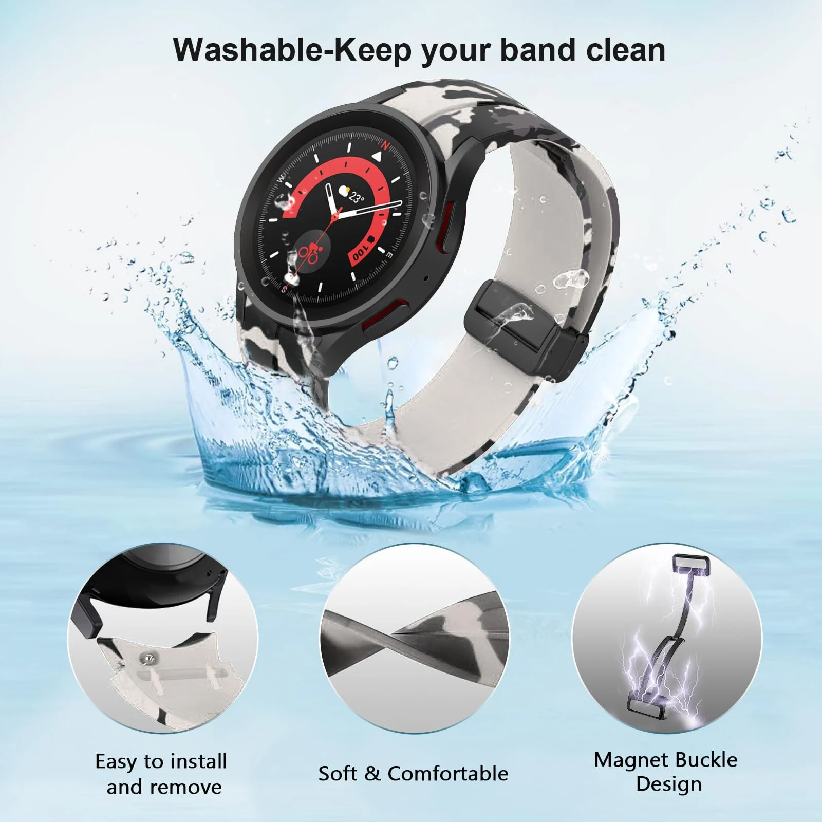 DL3 Mobilak Strap Silicone Magnetic Buckle 20MM For Samsung Gear Sport/Watch 6/5/4/5 Pro 45mm/S2 classic/active 2 40mm 44mm/Amazfit GTS 2/2e/GTS 3/3 Pro/GTS 4/GTS 2 Mini/3 Mini/4 Mini/Bip 3/Bip 3 Pro - Camouflage Beige