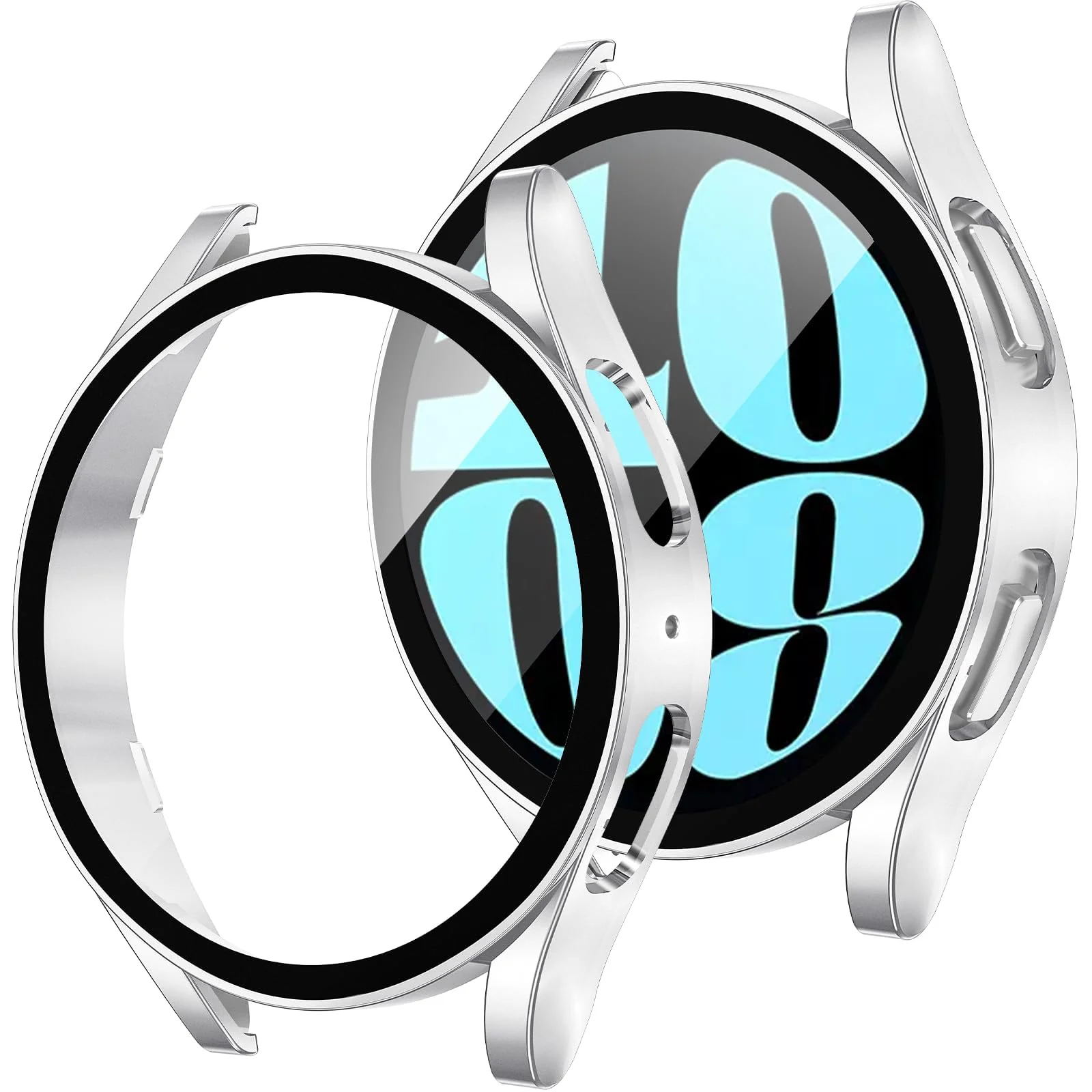 DL3 Mobilak Case with Screen Protector for Samsung Galaxy Watch 6 44mm, Overall Protective Cover, Built-in Tempered Glass Film High Sensitivity - Silver