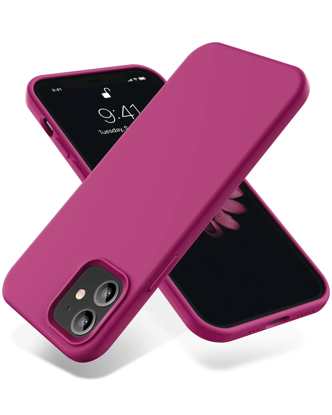 DL3 Mobilak Liquid Silicone Protective Case for iPhone 11 (6.1 Inch) with Camera Protection and Microfiber Lining - Fuchsia