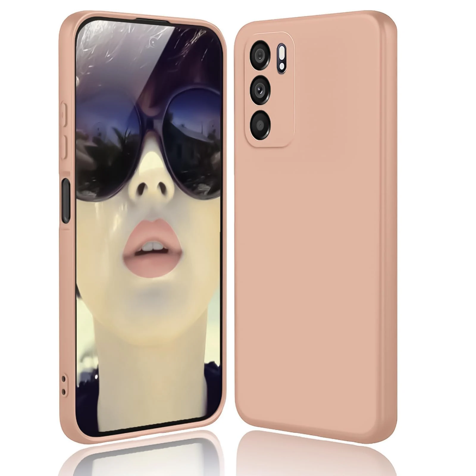 DL3 Mobilak Liquid Silicone Protective Case with Soft Microfiber Lining with Full Camera Protection for OPPO Reno 6 5G - Light Orange