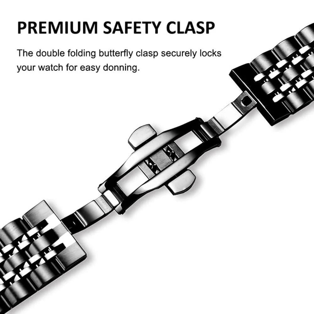 DL3 MOBILAK Adjustable Stainless-Steel Link Watch Strap for 38 and 40 and 41mm Apple Watch - Black/Silver