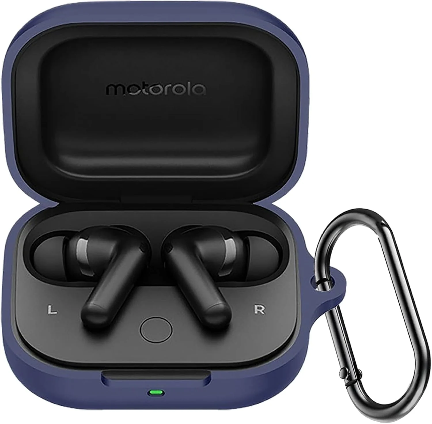DL3 Mobilak Compatible with Motorola Moto Buds/Moto Buds Buds+ Case Cover, Soft Silicone Shockproof Protective Case Wireless Earbuds with Carabiner, Front LED Visible - Blue