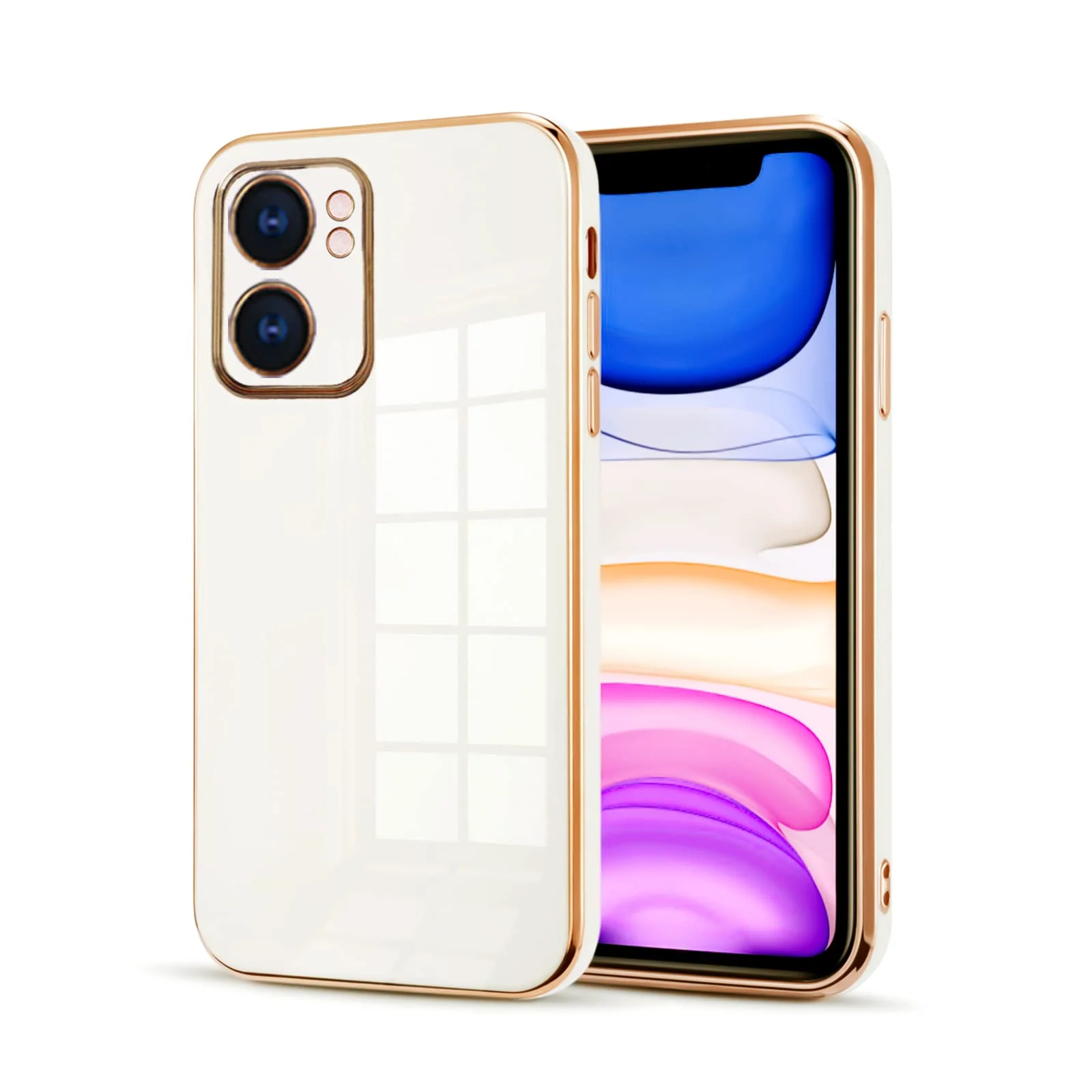 DL3 Mobilak Plated-Edge Protective Case for OPPO A57, Camera protection, Shock-absorbing protection, Precise access to buttons and ports - Off White
