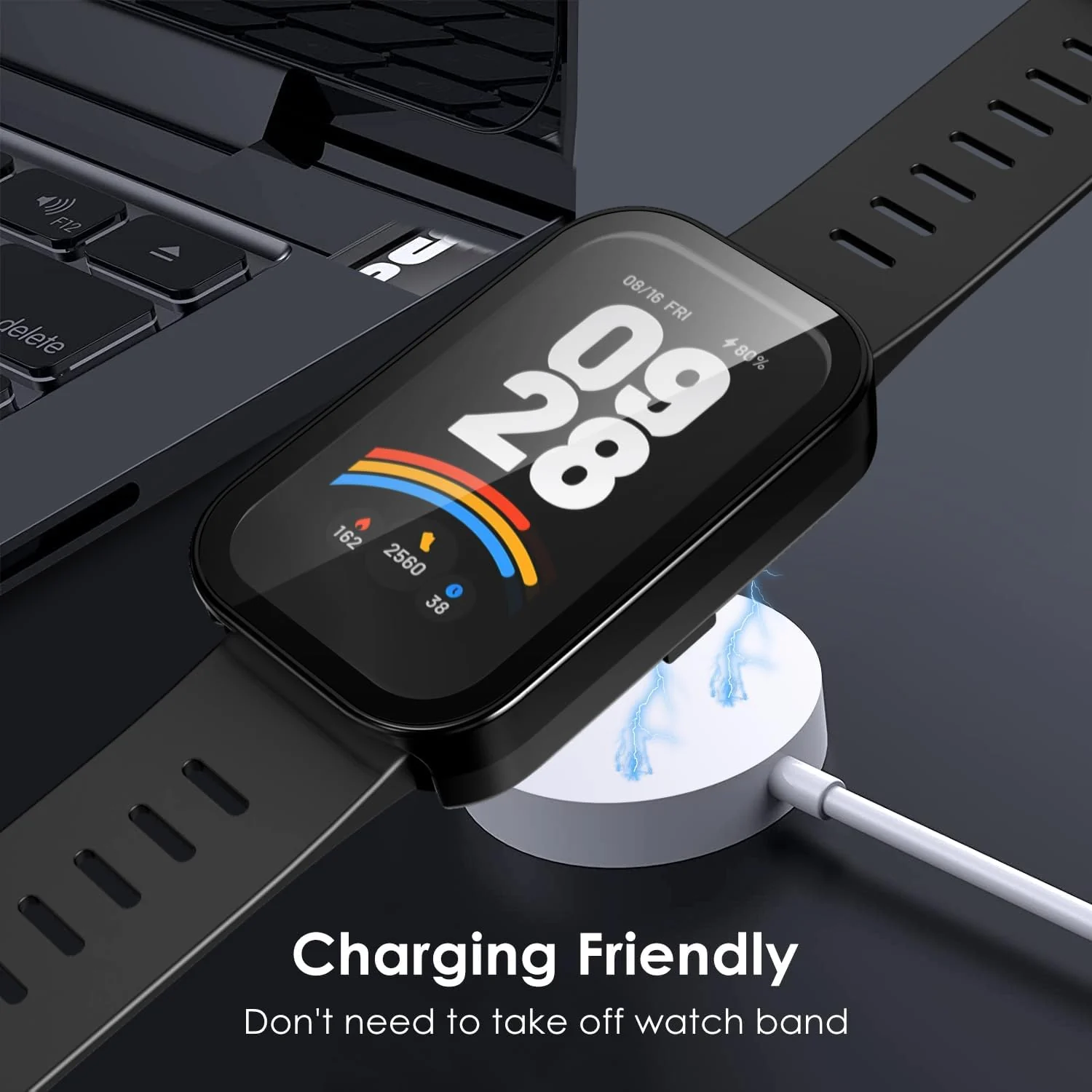 DL3 MOBILAK Full-Coverage Watch Case with Tempered Glass for Xiaomi Smart Band 9 Active, Black