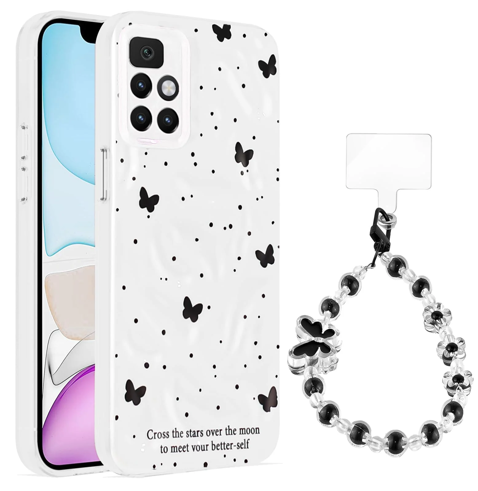 Dl3 Mobilak Case Compatible with Xiaomi Redmi 10 4G 2022/2021,Cute Printed Soft TPU Phone Cover with Beaded Wrist Strap, Shockproof Camera Protection, Slim Protective Case for Women & Girls - Style 1