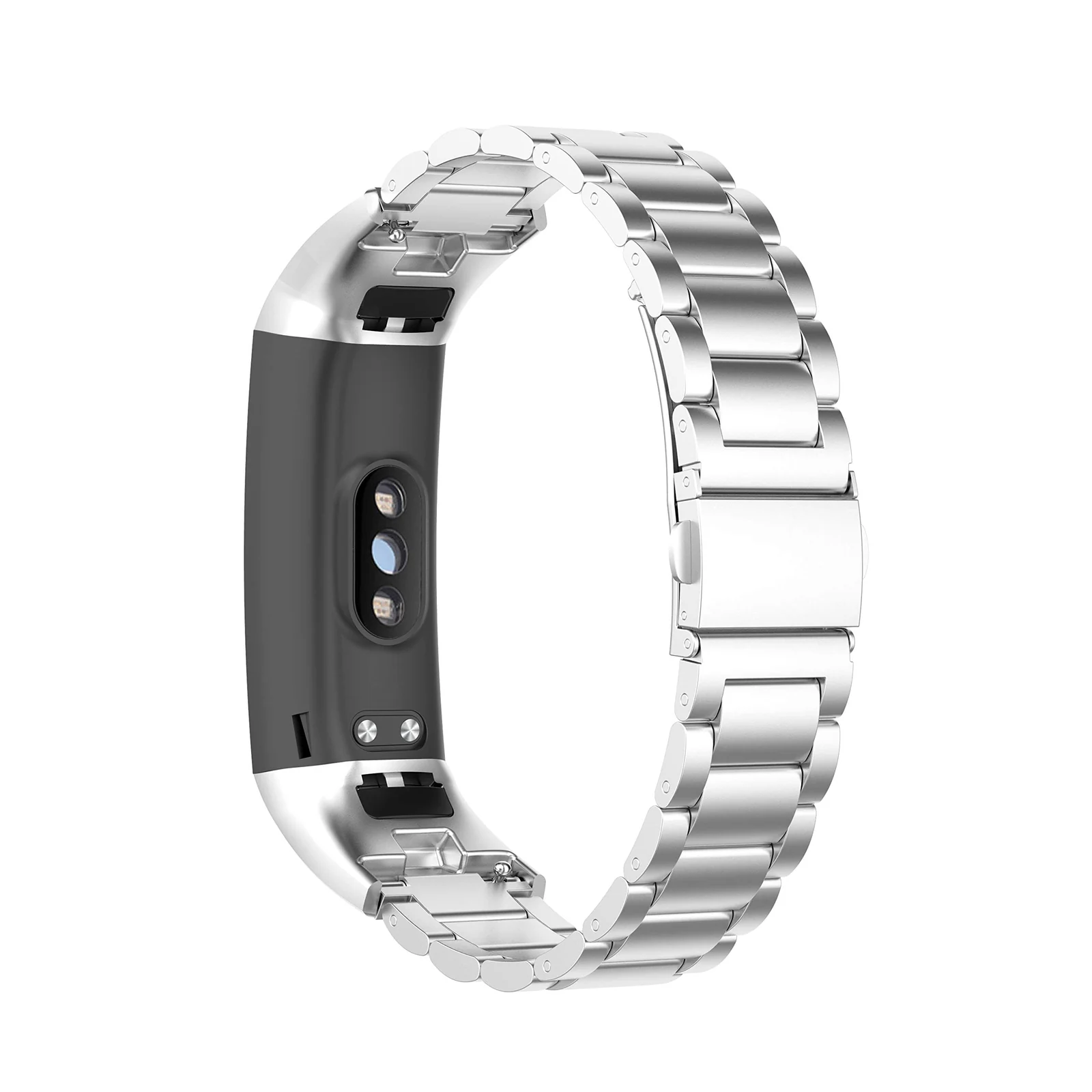 DL3 Mobilak Metal Strap Compatible With HONOR Band 5 and 4 - Adjustable Stainless Steel Buckle Wristband Replacement for Honor Band 5/4 - Black - Silver