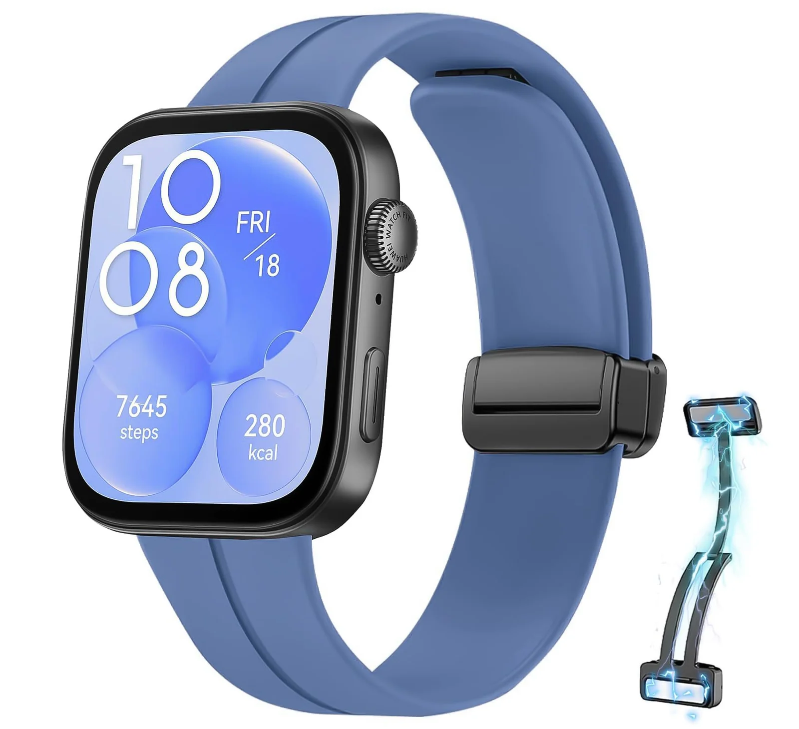 DL3 Mobilak Silicone Strap Compatible with Huawei Watch Fit 3/Watch Fit 4 Pro/Fit 4 Magnetic Metal Stainless Buckle Sport Silicone Strap, Band Quick Release Soft Replacment Wristband - Star Blue