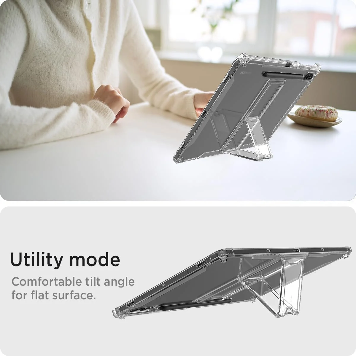 "DL3 Mobilak Transparent Stand Case for Samsung Galaxy Tab S9 FE 5G 10.9""/Galaxy Tab S9 11"" 2023 Shockproof, Thin Slim Lightweight Anti-Yellowing Bumper, Kickstand Cover, with Pencil Holder - Clear"