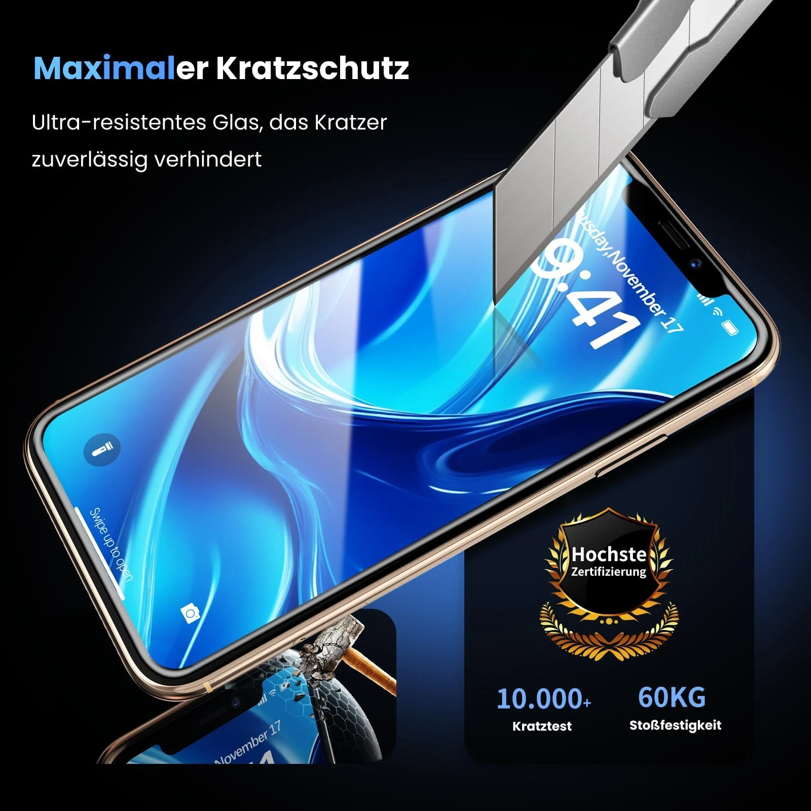 DL3 Mobilak for iPhone 11 Pro Max/iPhone XS Max 6.5 Tempered Glass Screen Protector, 9H Hardness Anti-Scratch Tempered Glass flim, Case Friendly, Anti-Scratch - Black
