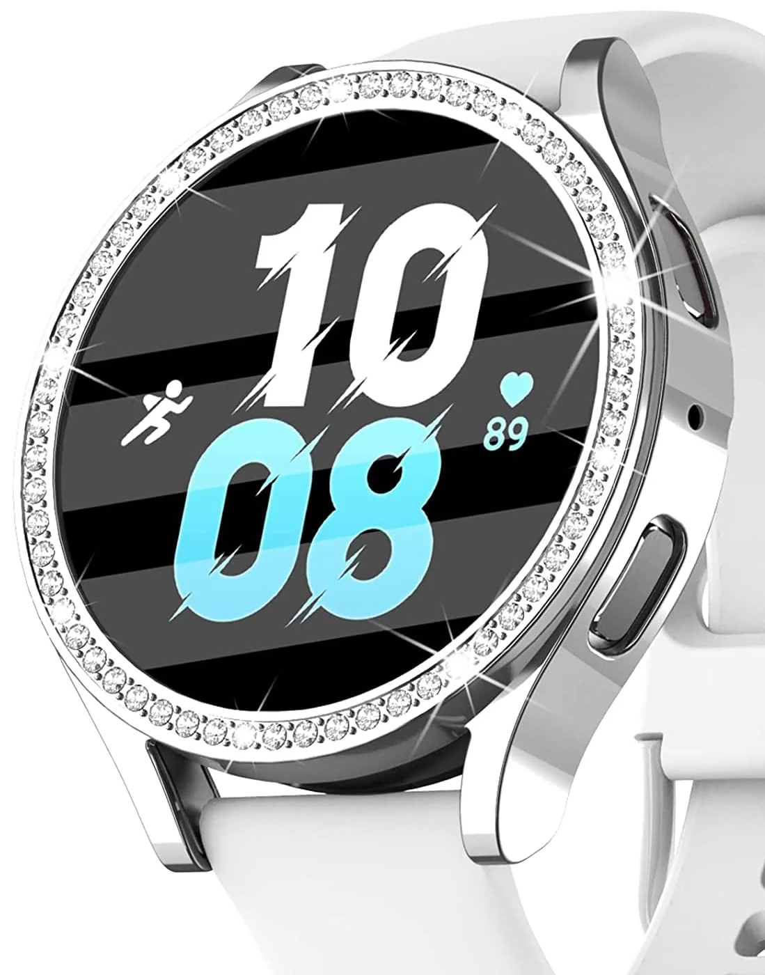DL3 Mobilak Bumper Diamond Case Compatible with Samsung Galaxy Watch 4 Classic 46mm, Bling Crystal Diamonds PC Plastic Protector Case Cover Frame For Galaxy Watch4 Classic 46 MM - Silver