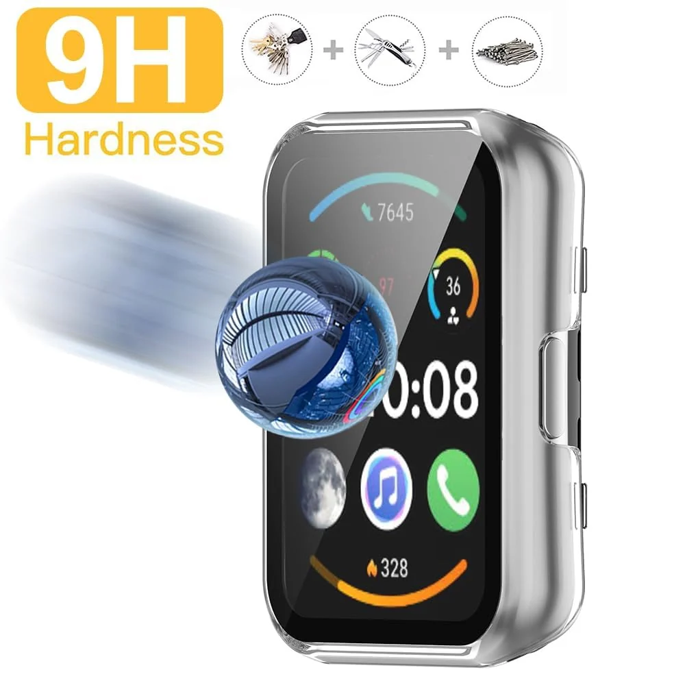 DL3 Mobilak Protective Case Compatible with Huawei Watch Fit 2 9H Hardness PC Case Bumper Full Slim Protective Cover with Tempered Glass For Huawei Watch Fit2 - Clear