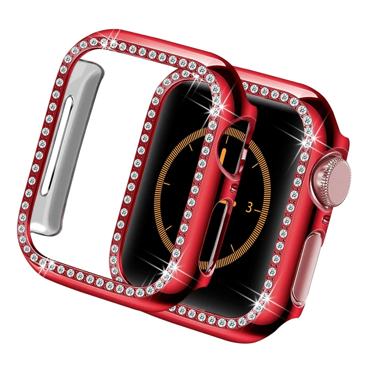 DL3 Mobilak Bumper Diamond Case Compatible with Apple Watch Series 8 Series 7 45mm, Bling Crystal Diamonds PC Plastic Protector Case Cover Frame For Apple Watch Series 8/7 45 mm - Red