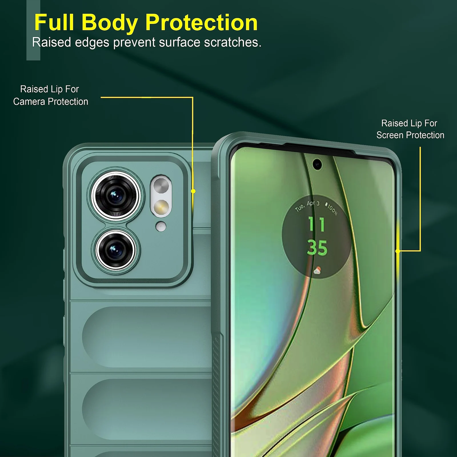 DL3 Mobilak Silicone Case for Motorola Edge 40 5G Heavy Duty Protective [Slim Fit] Shockproof Soft Flexible Protective Design Shock-Absorption TPU Cover With Camera Protection - Green