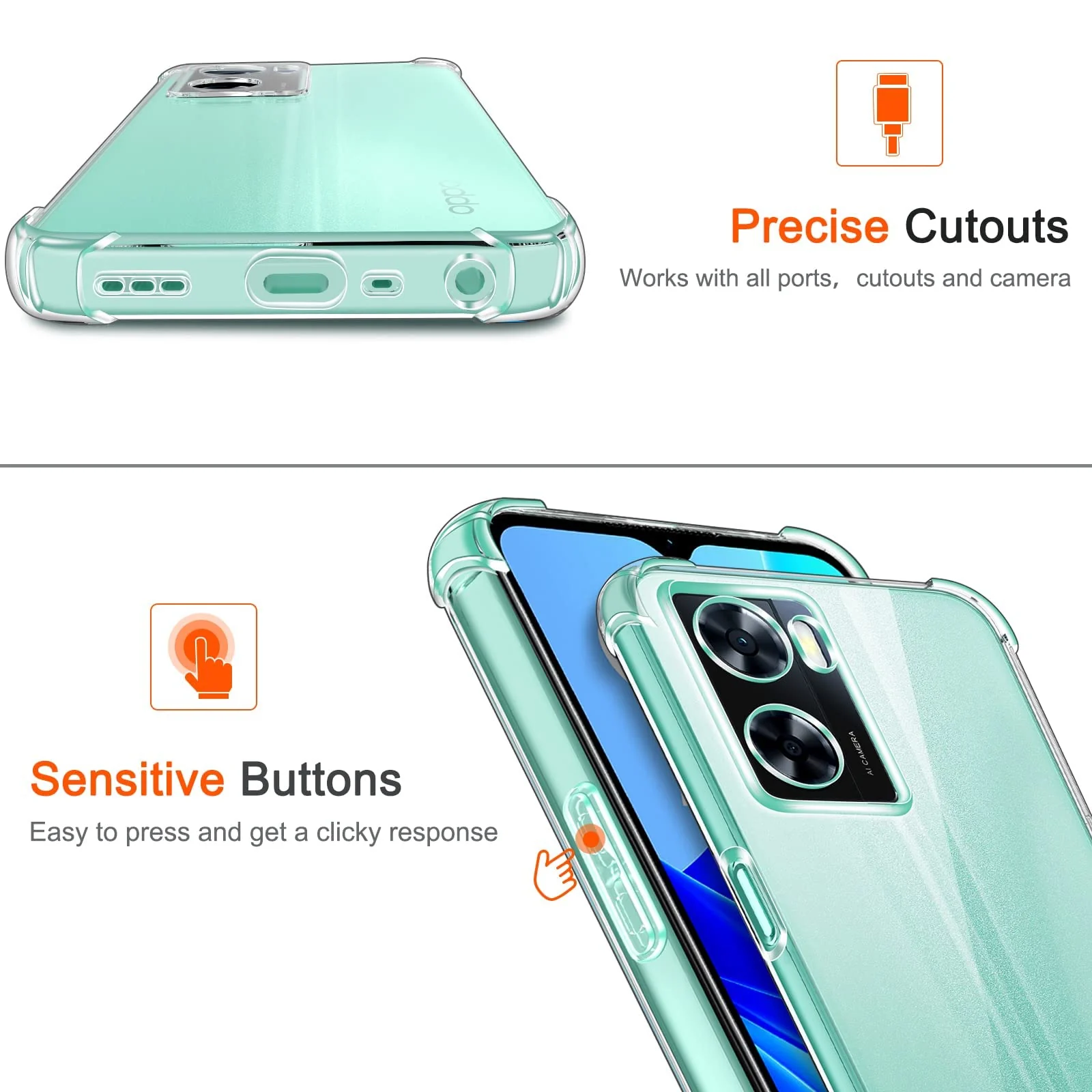 DL3 Mobilak Clear TPU Case for OPPO A77 4G / A57 4G / A57s / A77s, Camera protection, Shock-absorbing protection, Non-slip grip - Clear