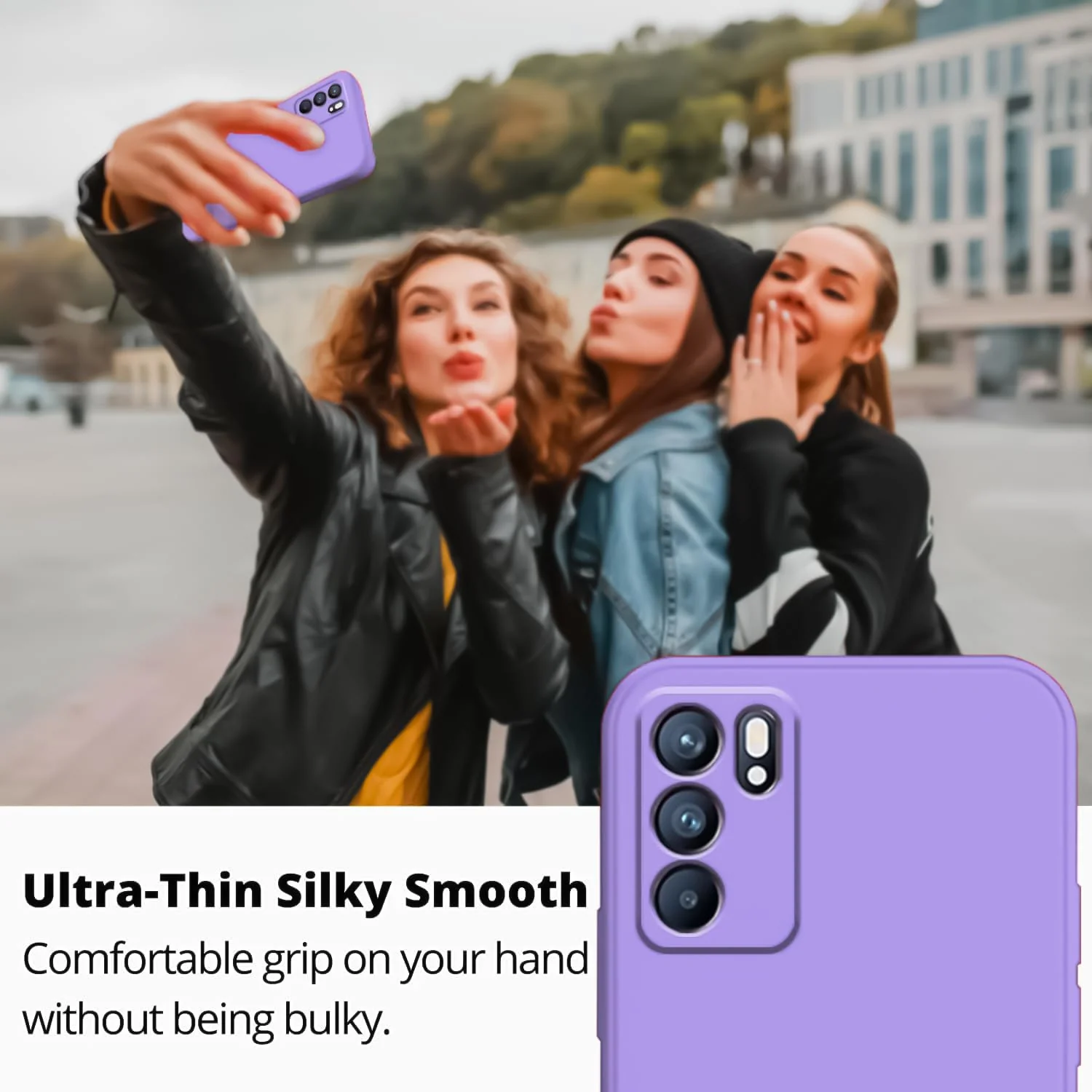 DL3 Mobilak Liquid Silicone Protective Case with Soft Microfiber Lining with Full Camera Protection for OPPO Reno 6 5G - Light Purple