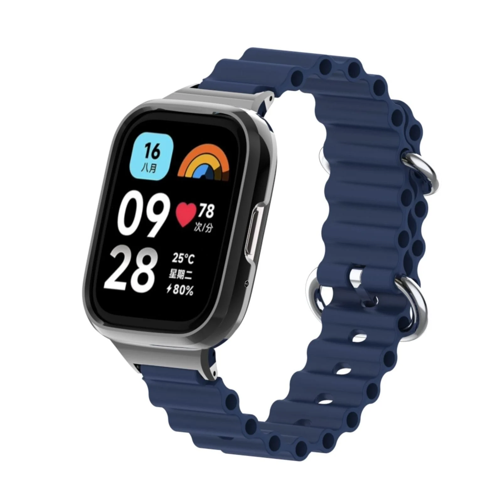DL3 Mobilak Ocean Strap Compatible with Xiaomi Redmi Watch 3 Lite/Redmi Watch 3 Active, Adjustable Silicone Strap with Metal Buckle, Band With Frame Metal Women Men Replacement Strap - Blue