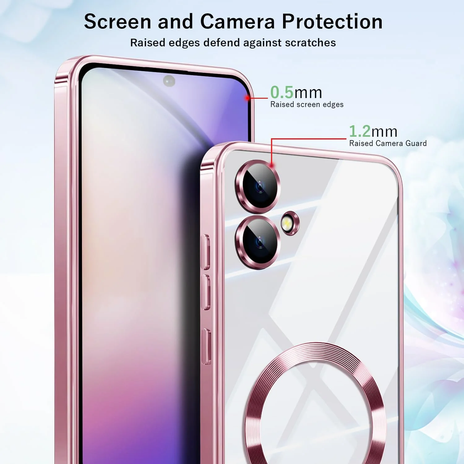 DL3 Mobilak Clear MagSafe-Compatible TPU Case and Camera Lens Protector for Samsung Galaxy A06 - Pink
