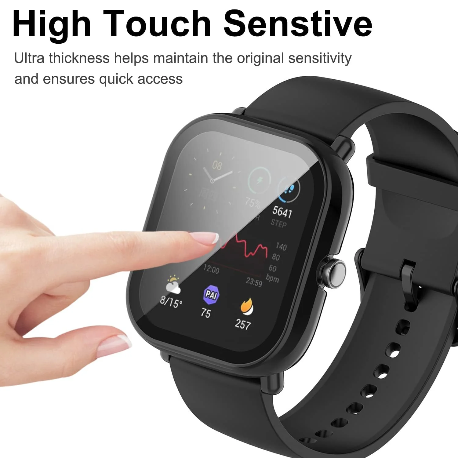 DL3 Mobilak Protective Case Compatible with Amazfit GTS 2 Mini 9H Hardness PC Case Bumper Full Slim Protective Cover with Tempered Glass For Amazfit GTS2 Mini - Black