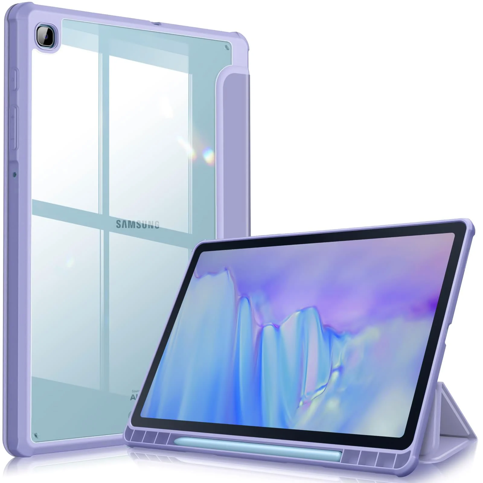 DL3 Mobilak Hybrid Slim Case for Samsung Galaxy Tab S6 Lite 10.4'' 2020 Model SM-P610 (Wi-Fi) SM-P615 (LTE) with S Pen Holder, Cover with Clear Transparent Back Shell, Auto Wake/Sleep - Lilac Purple