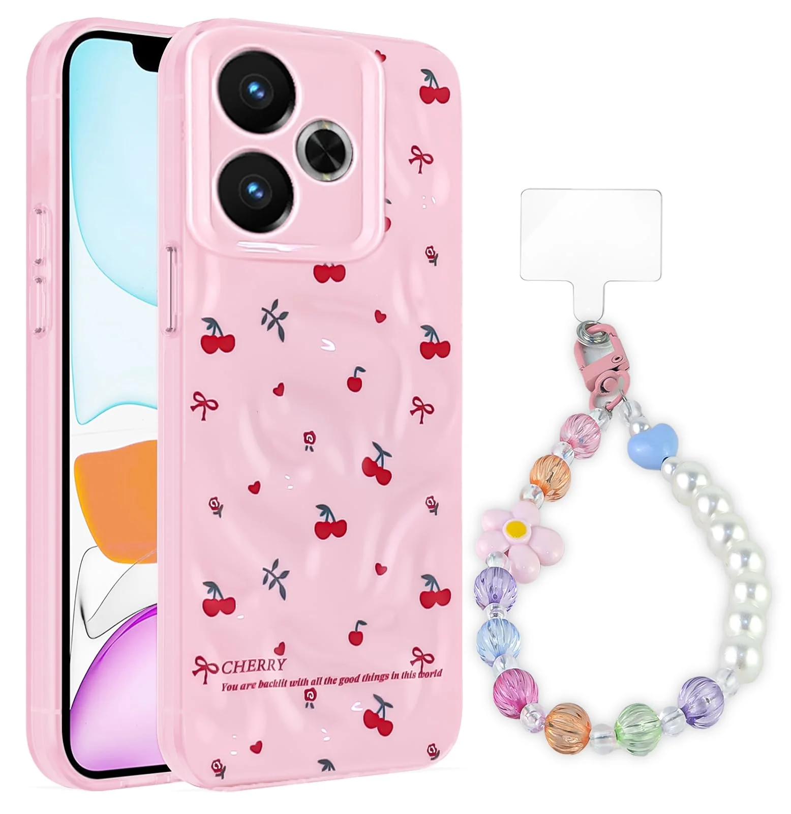 Dl3 Mobilak Case Compatible with Xiaomi Redmi 13 4G/5G/Poco M6,Cute Printed Soft TPU Phone Cover with Beaded Wrist Strap, Shockproof Camera Protection, Slim Protective Case for Women & Girls - Style 1