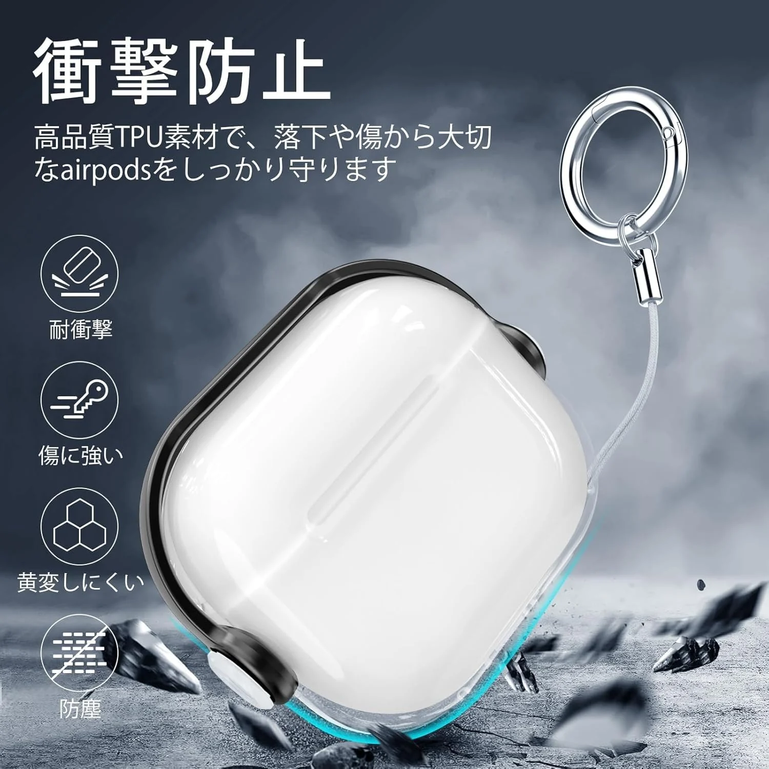 DL3 Mobilak Case for Apple AirPods 4 [With Closure Lid] [Front LED Visible] [With Wrist Strap] Skin Case Compatible with AirPods 4(2024) - Clear Black