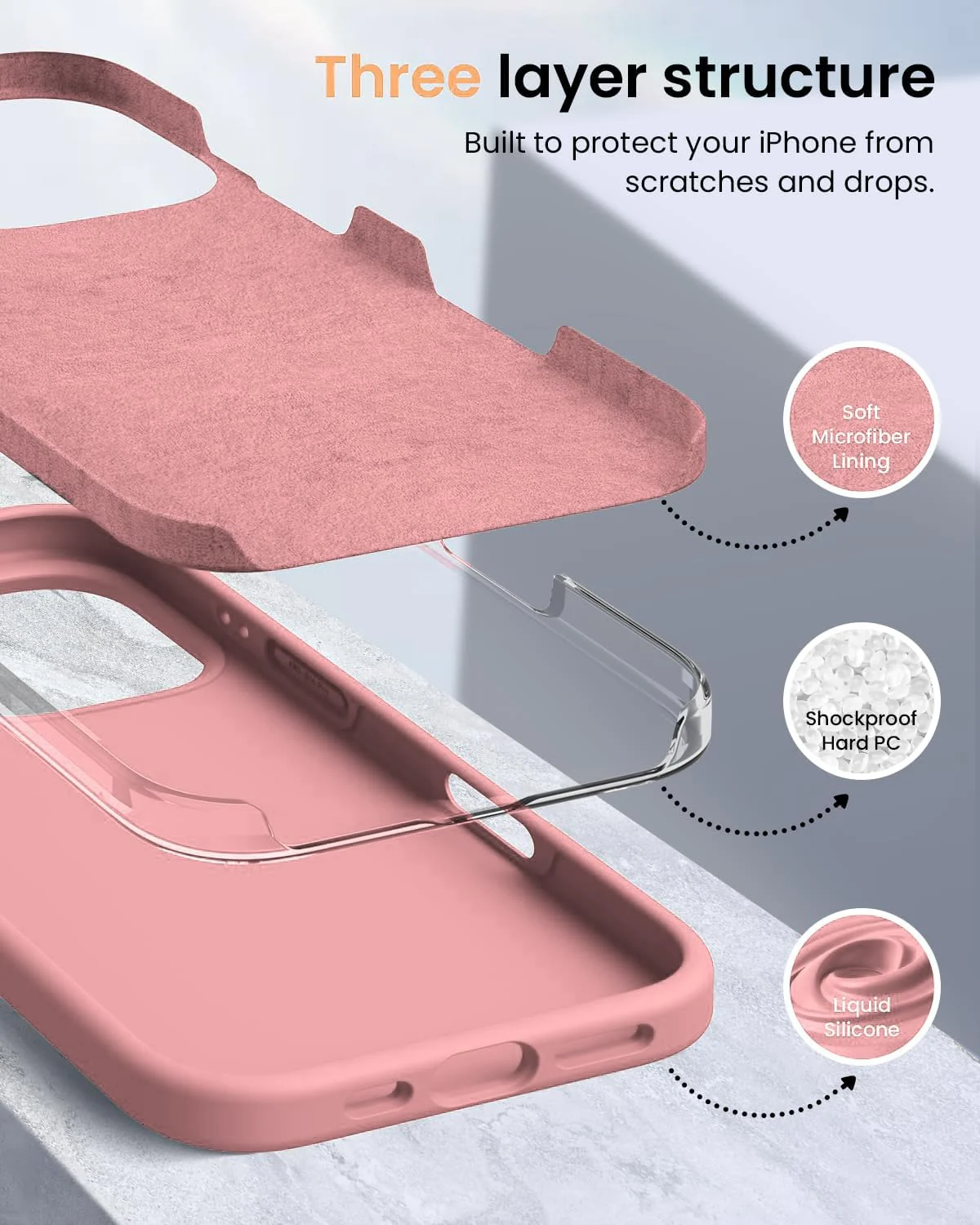 DL3 Mobilak Liquid Silicone Case for iPhone 16 Pro 6.3-inch, Supports wireless charging, Shock-absorbing protection, Scratch-resistant surface - Pastel Pink