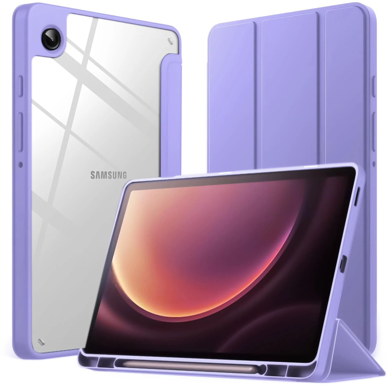 DL3 Mobilak Samsung Galaxy Tab A9+/ A9 Plus Case 11 inch 2023 (SM-X210/X216/X218) with Pen Holder, Soft TPU Back Trifold Stand Protective Smart Cover Flip, Auto Wake&Sleep - Lavender