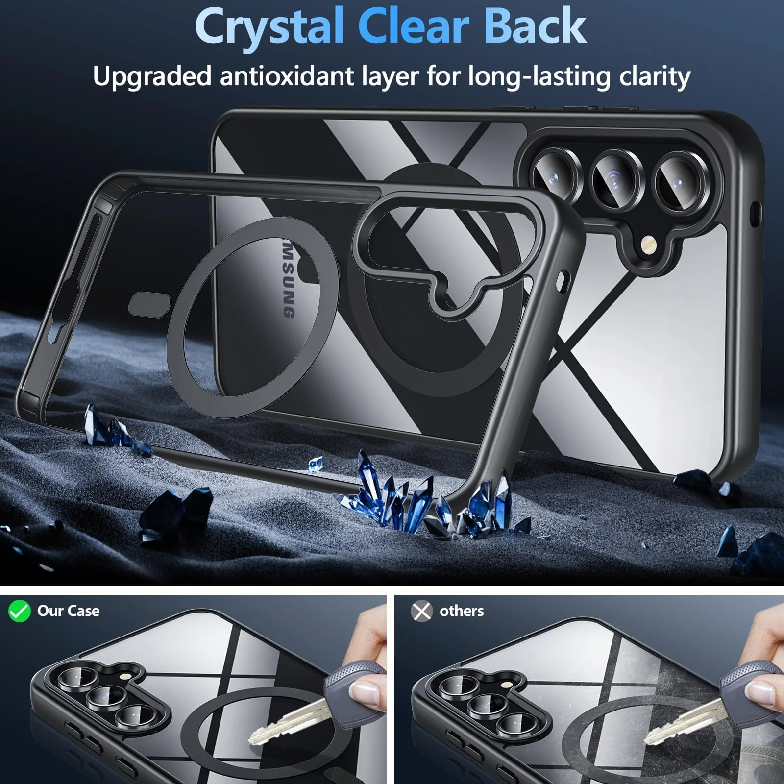 DL3 Mobilak Clear MagSafe-Compatible Magnetic Case for Samsung Galaxy A55 with Camera Protection and Magnetic Car-Mount Support - Black