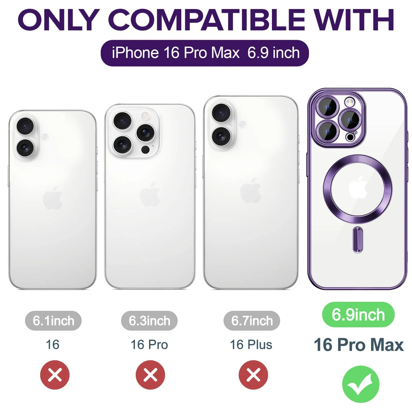 DL3 Mobilak Clear MagSafe-Compatible Magnetic Case for iPhone 16 Pro Max with Camera Protection and Shockproof Design - Deep Purple