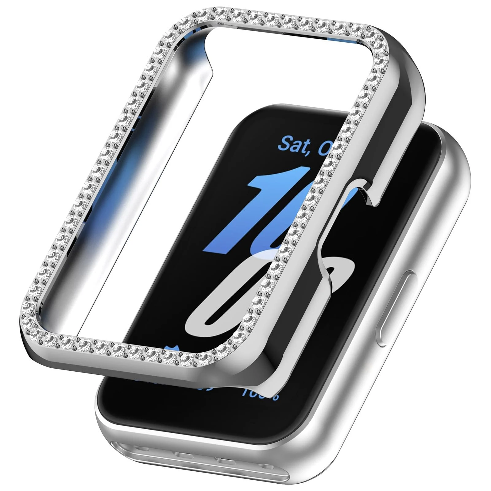 DL3 Mobilak Compatible with Huawei Watch Fit Case Replacement Bling Crystal Protector Case Cover Frame Plating Metal Color PC Shockproof Case Guard Thin Bumper Shell for Huawei Watch Fit - Silver