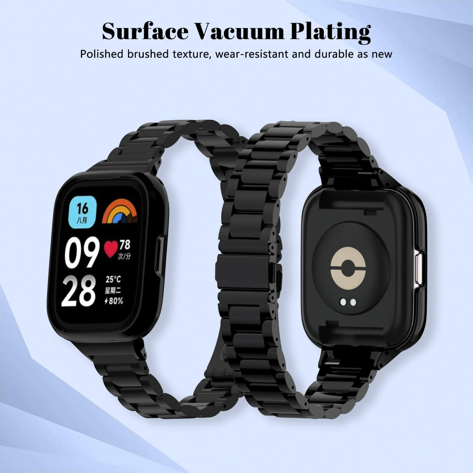 DL3 Mobilak Bracelet Compatible with Xiaomi Redmi Watch 3 Lite/Redmi Watch 3 Active, Stainless Steel Metal Replacement Watch Band With Frame Metal Women Men Replacement Strap - Black