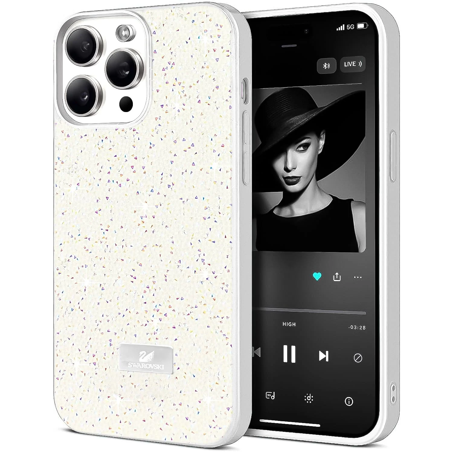 DL3 Mobilak Case for iPhone 13 Pro Max (6.7 Inch) Glitter, Sparkle Diamond Crystal Bling Case with Bling, Ultra Thin Lightweight Full Body Shockproof Anti-Scratch Protective Cover - White2