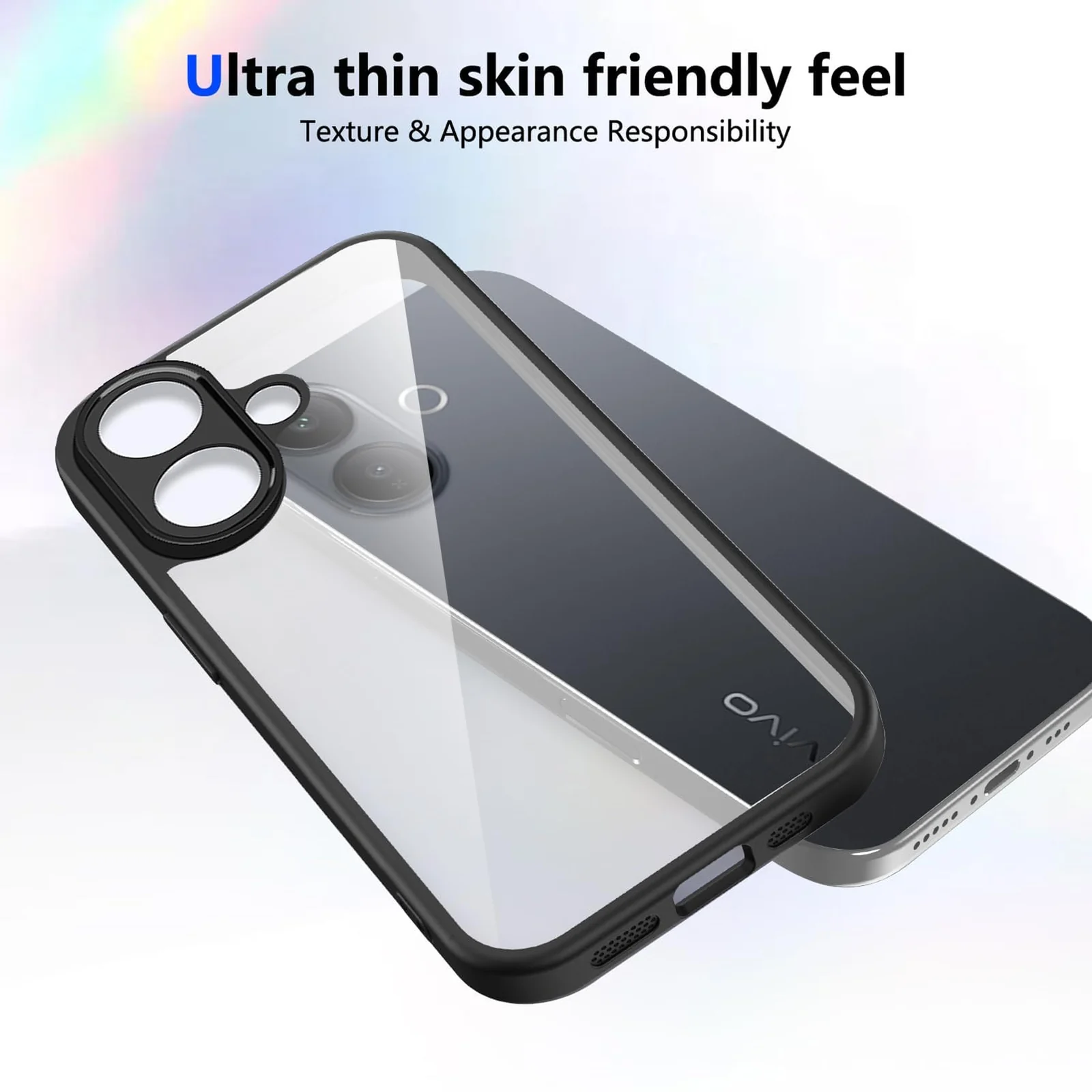 DL3 Mobilak Compatible with Vivo V60 Lite 5G/4G Case Transparent, Military-Grade Shockproof Anti-Yellowing, Slim Protective Phone Case Full Bumper Cover With Camera Protective - Black