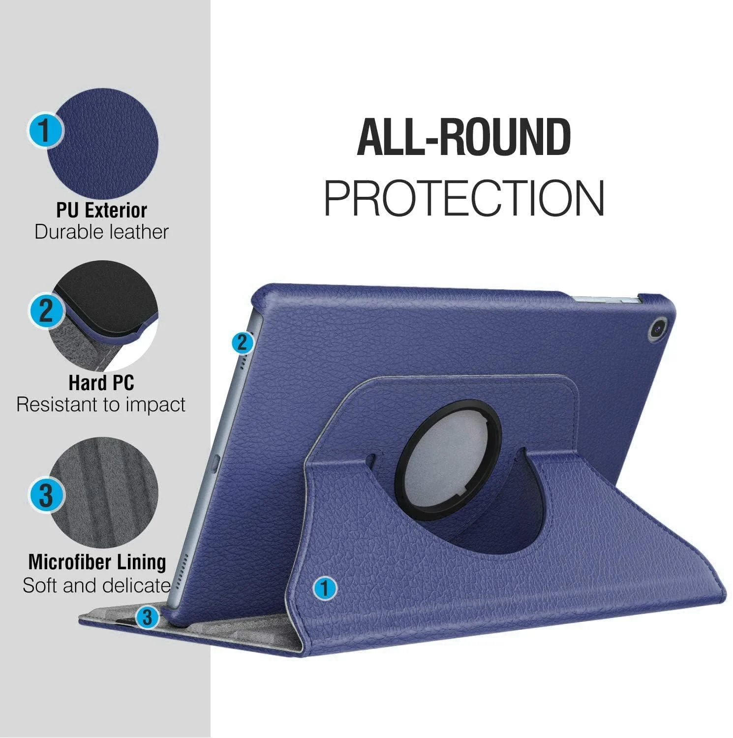 DL3 Mobilak Protective Cover for Samsung Galaxy Tab S6 Lite 2024/2022/2020 10.4 inch Tablet, 360° Rotatable Smart Stand, Leather Folio Flip Cover with Multi-Angle Viewing, Auto Wake Sleep - Blue