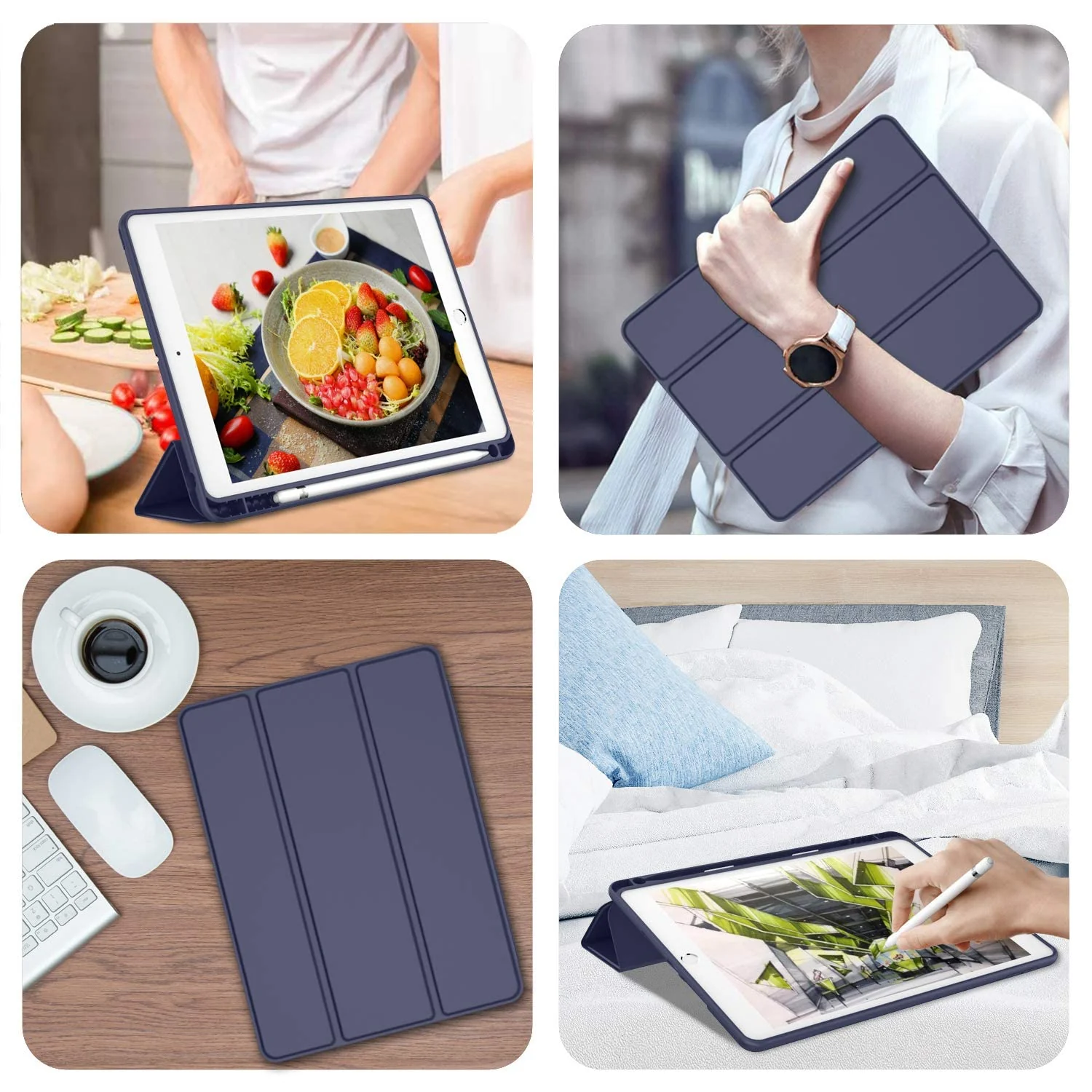 DL3 Mobilak iPad 9th/ 8th/ 7th Generation, Case for iPad 10.2-Inch 2021/2020/ 2019 with Pencil Holder, iPad 7th Gen 2019 Case with Soft Baby Skin Silicone Back, Auto Wake/Sleep Cover - Blue