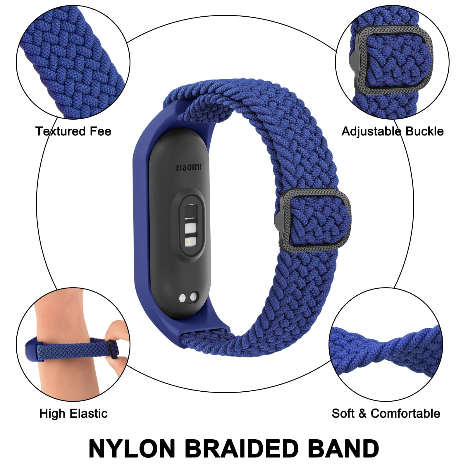 DL3 Mobilak Nylon Wristband Compatible for Xiaomi Mi Band 7/Mi Band 6/Mi Band 5/Mi Band 4/Mi Band 3, Adjustable Braided Elastic Solo Loop for Mi Band 7 6 5 4 3, Sport Strap Smart Watch Accessories - Blue