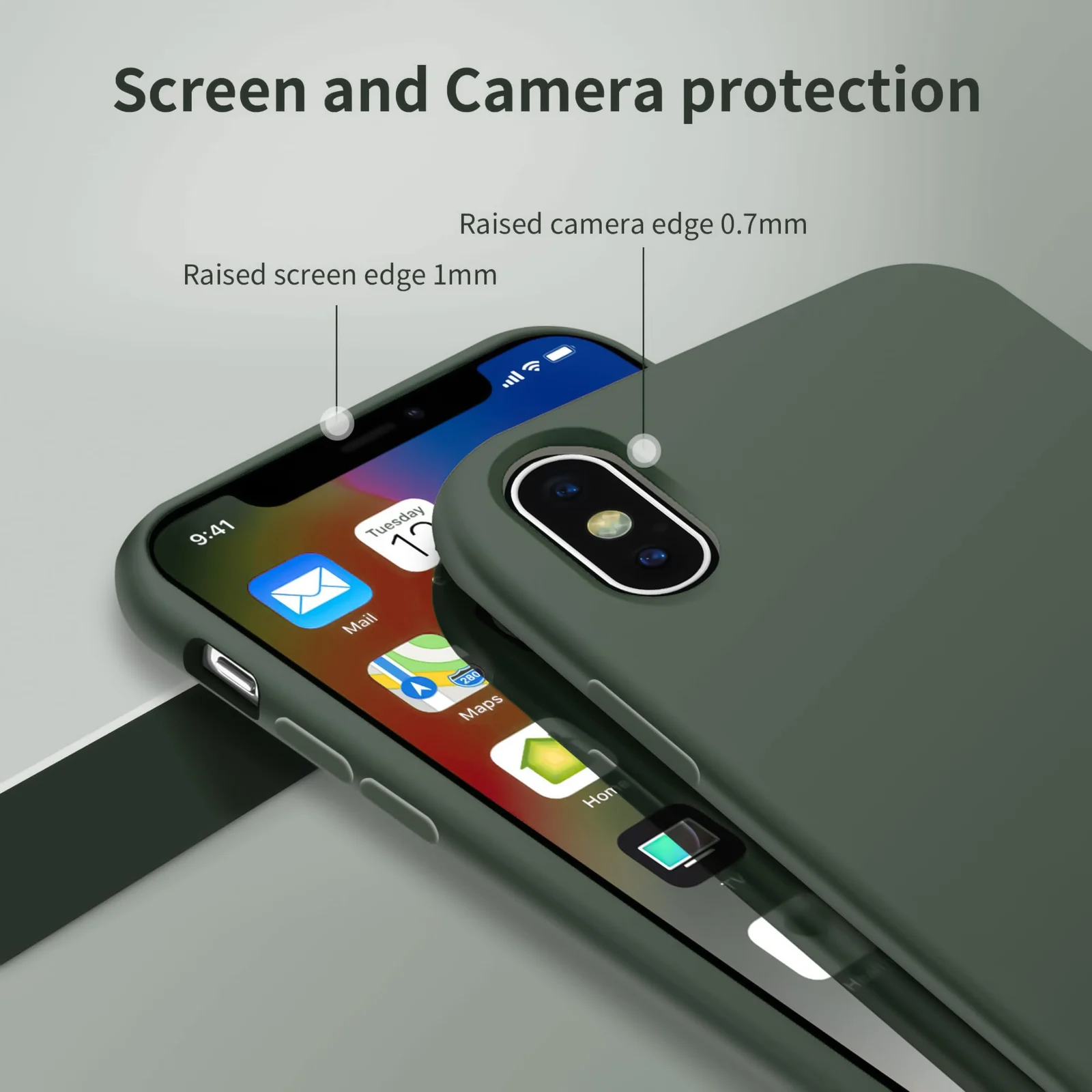 DL3 Mobilak Liquid Silicone Protective Case for iPhone X / iPhone XS with Camera Protection and Microfiber Lining - Army Green