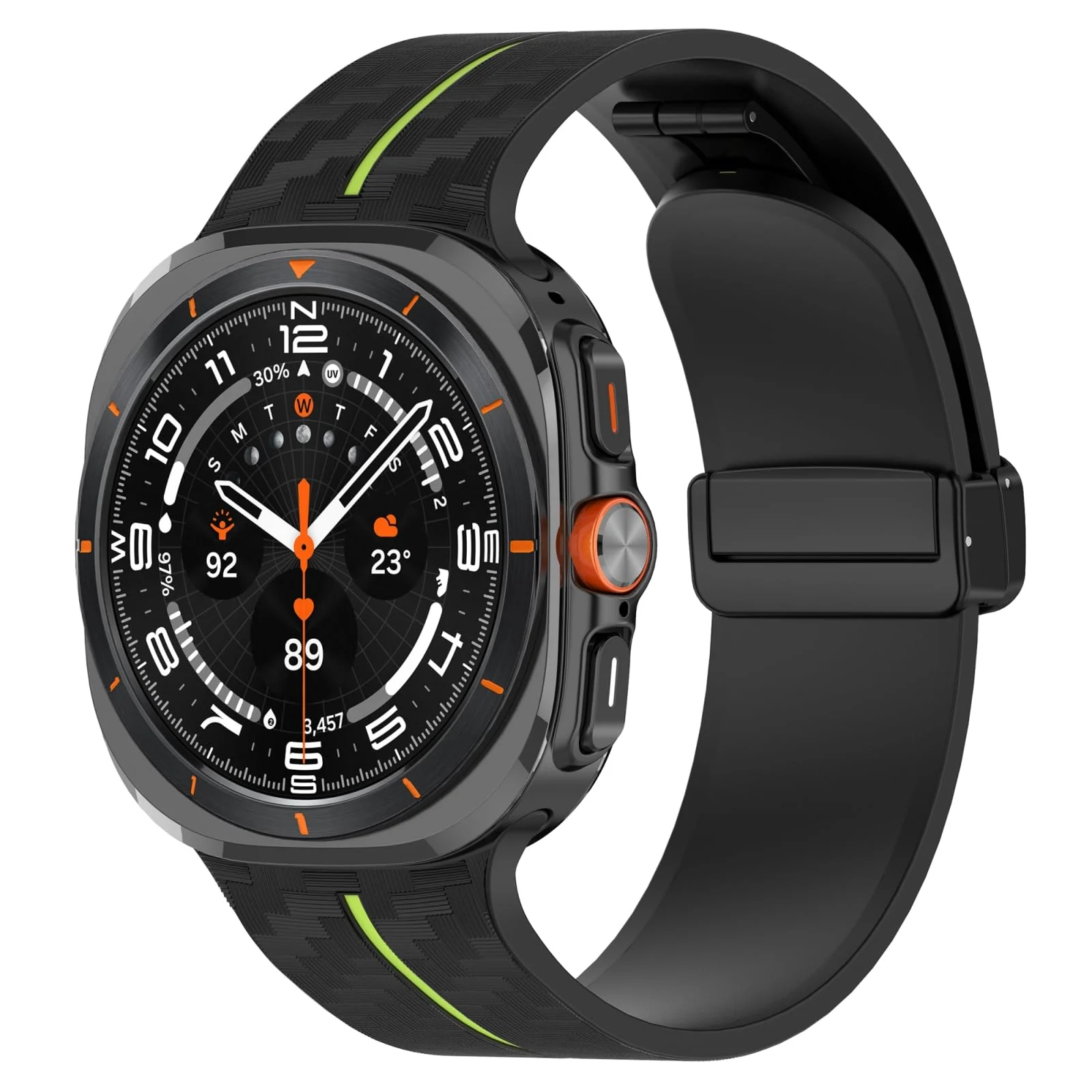 DL3 Mobilak Compatible for Samsung Galaxy Watch Ultra Band 47mm for Men Women, Soft Silicone Waterproof Sport Strap with Magnetic Clasp, Stylish Carbon Fiber Replacement Galaxy Watch 7 Ultra Bands - Black Lime