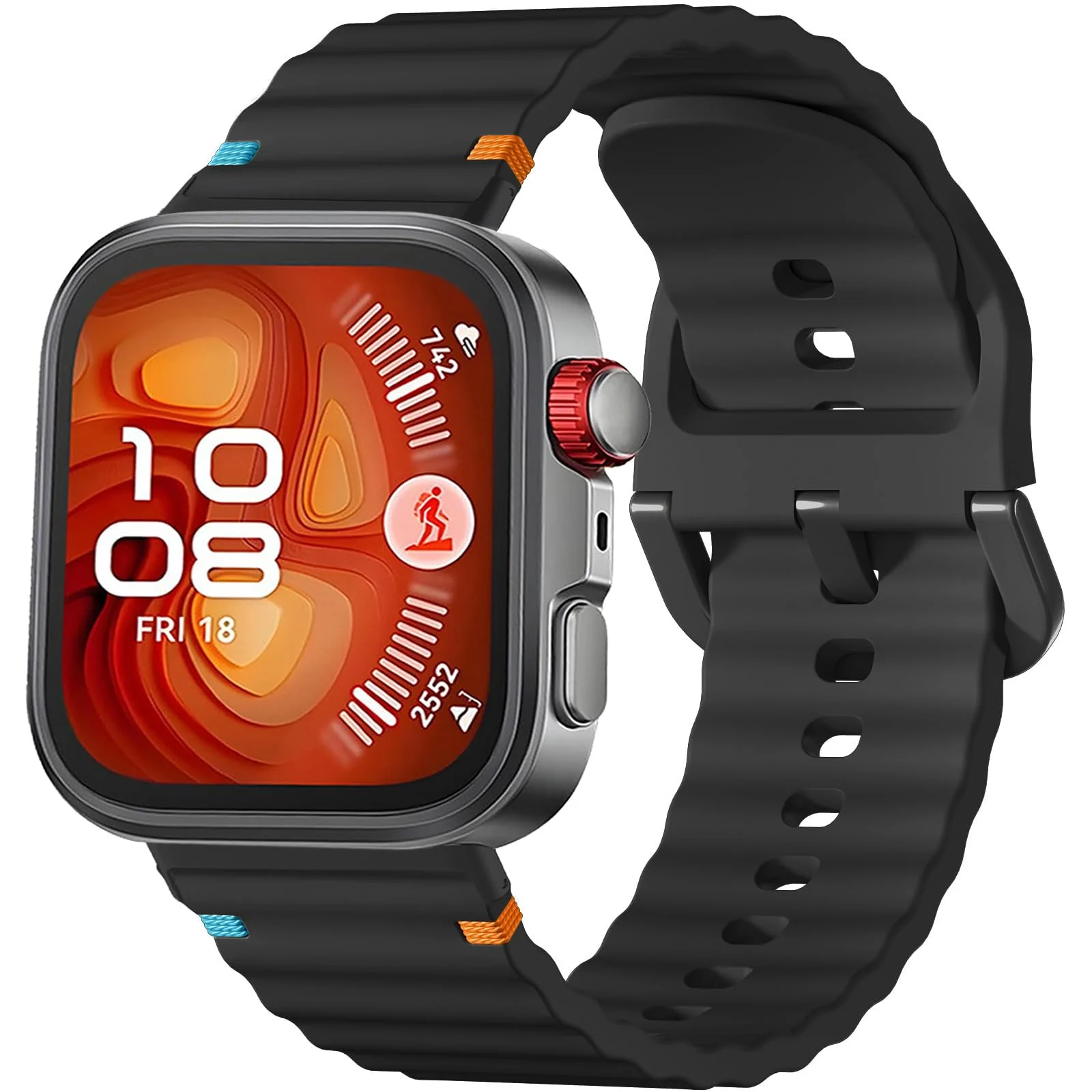 DL3 Mobilak Silicone Wave Stitching Wristband for Huawei Watch Fit 3/Watch Fit 4 Pro/Fit 4 Strap, Watchbands Breathable Sport Bands Armband Quick Release Strap Adjustable Bracelet - Black