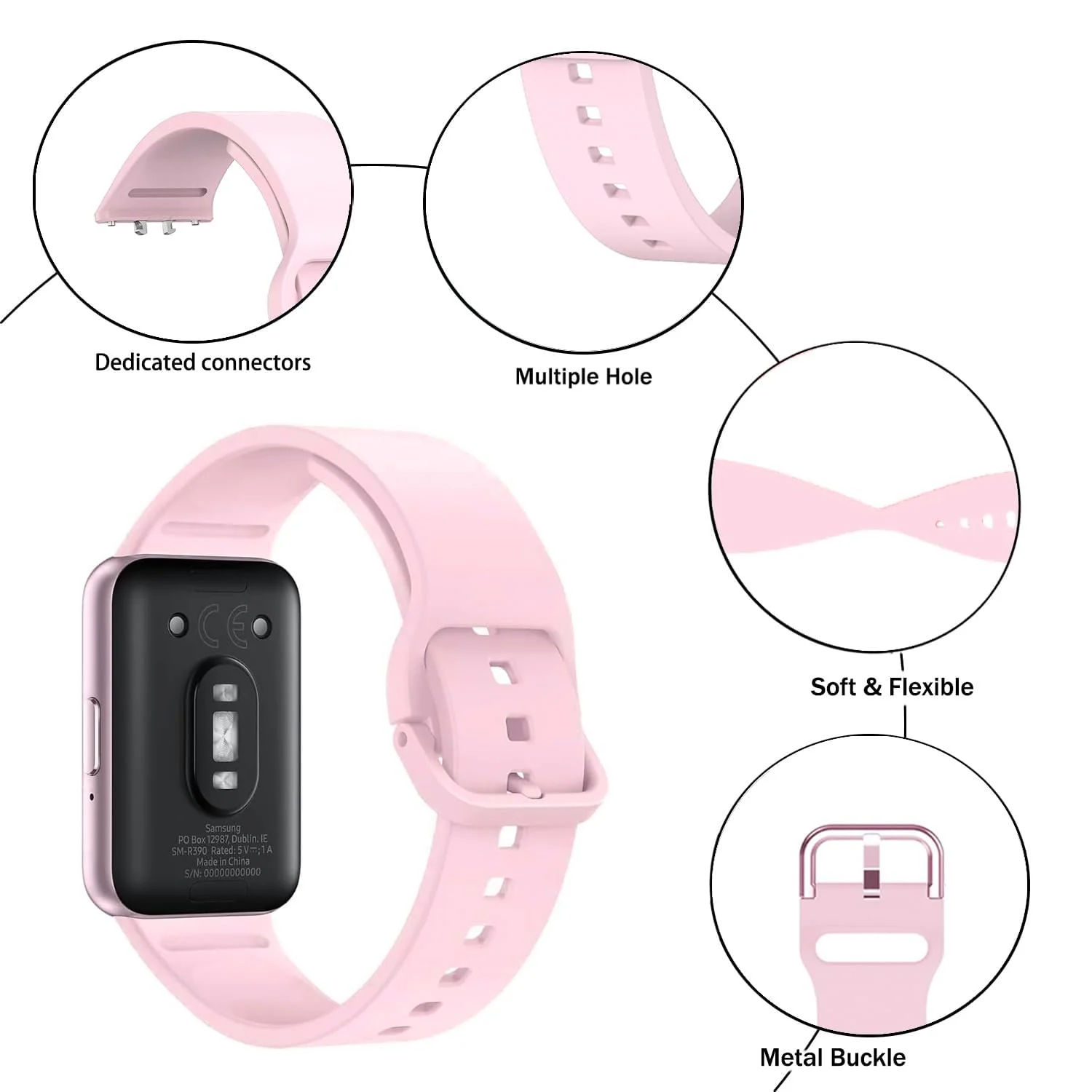 DL3 MOBILAK Soft Silicone Sport Watch Strap for Samsung Galaxy Fit 3, Ice Pink