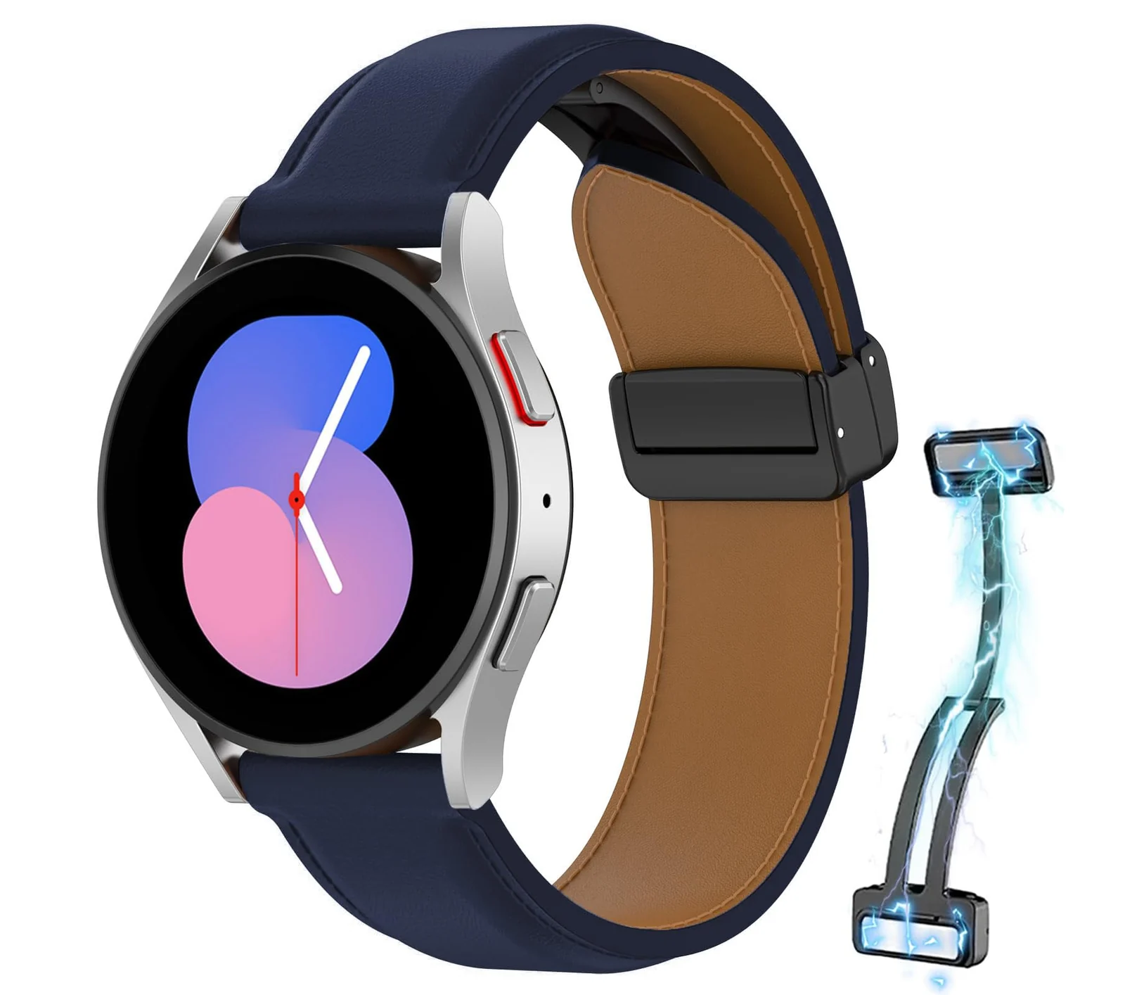 DL3 Mobilak Leather Bands 22MM Compatible with Samsung Galaxy Watch3 45mm/Galaxy 46mm/Gear S3, Leather Magnetic Buckle Design Strap Compatible with Huawei Watch GT4 GT3 46MM/GT2E/GT2 - Dark Blue