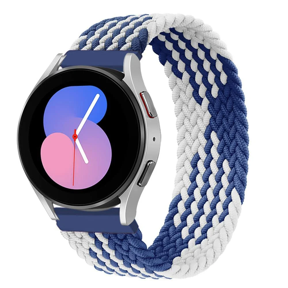 DL3 Mobilak Band 22MM Nylon Braided Solo Loop Strap For Samsung galaxy watch3 45mm/galaxy 46mm/Gear S3/Huawei watch GT3 46MM/GT2E/GT2 Pro/GT GT2 46MM/Amazfit GTR 2/2e/3/4 (Small) - Blue White