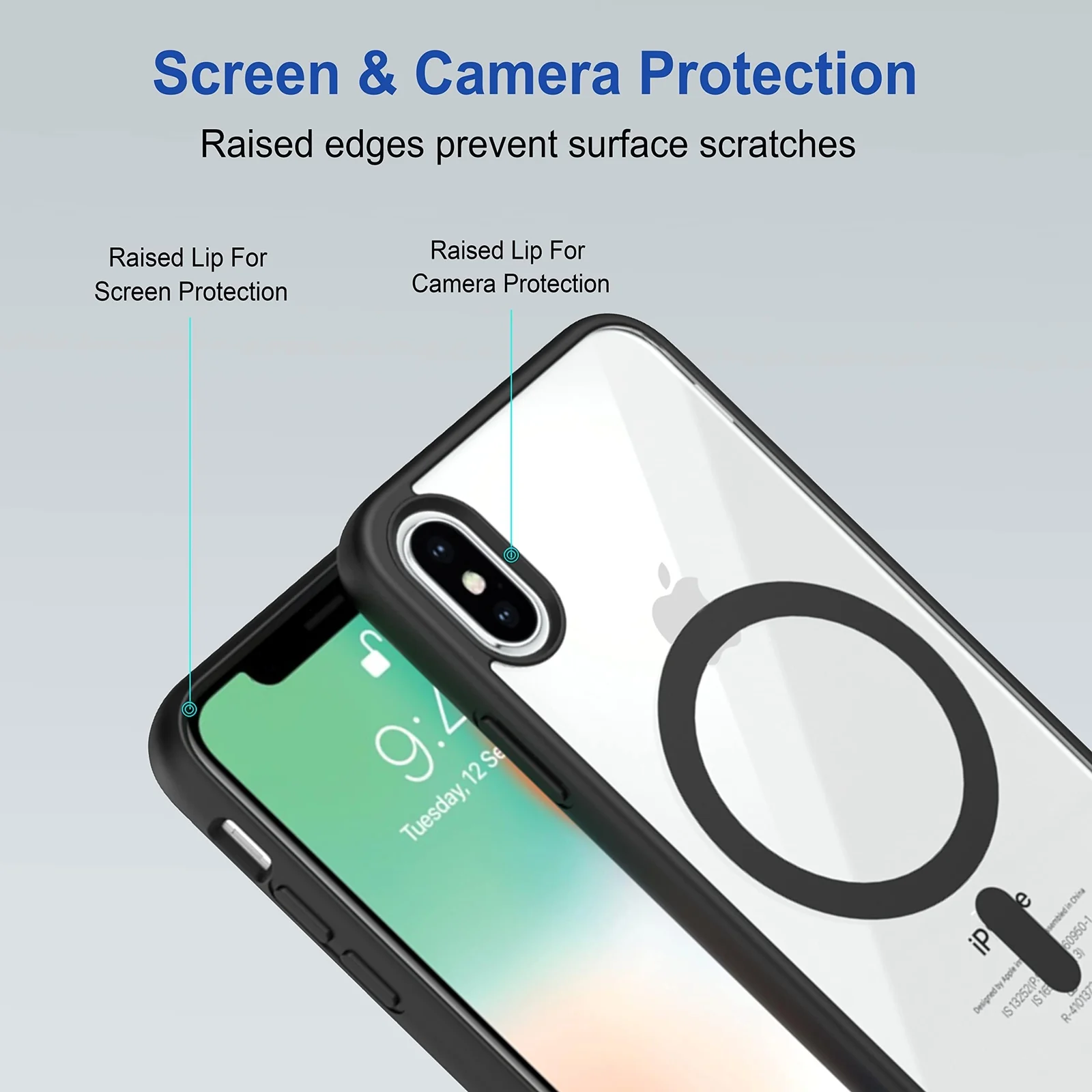 DL3 Mobilak Clear MagSafe-Compatible Magnetic Case for iPhone XS Max with Camera Protection and Shockproof Design - Black