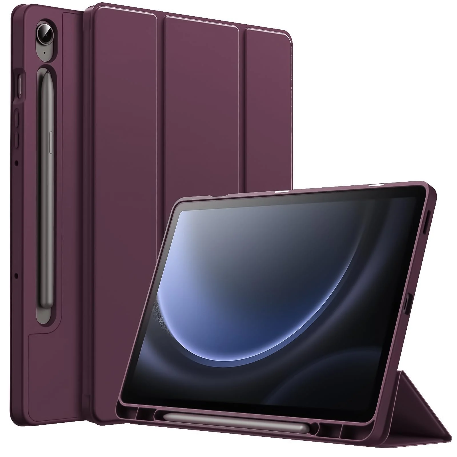 DL3 Mobilak Case for Samsung Galaxy Tab S9 11 Inch with S Pen Holder, Soft TPU Tri-Fold Stand Protective Tablet Cover, Support S Pen Charging, Auto Wake/Sleep - Wine Red