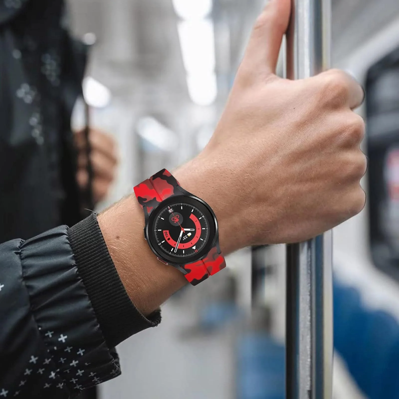 DL3 Mobilak Silicone Band Magnetic Clasp 22MM Strap For Samsung galaxy watch3 45mm /galaxy 46mm/Gear S3/Huawei watch GT3 46MM/GT2E/GT2 Pro/GT GT2 46MM/Amazfit GTR 3/4 (Camouflage Red), unisex-adult - Black