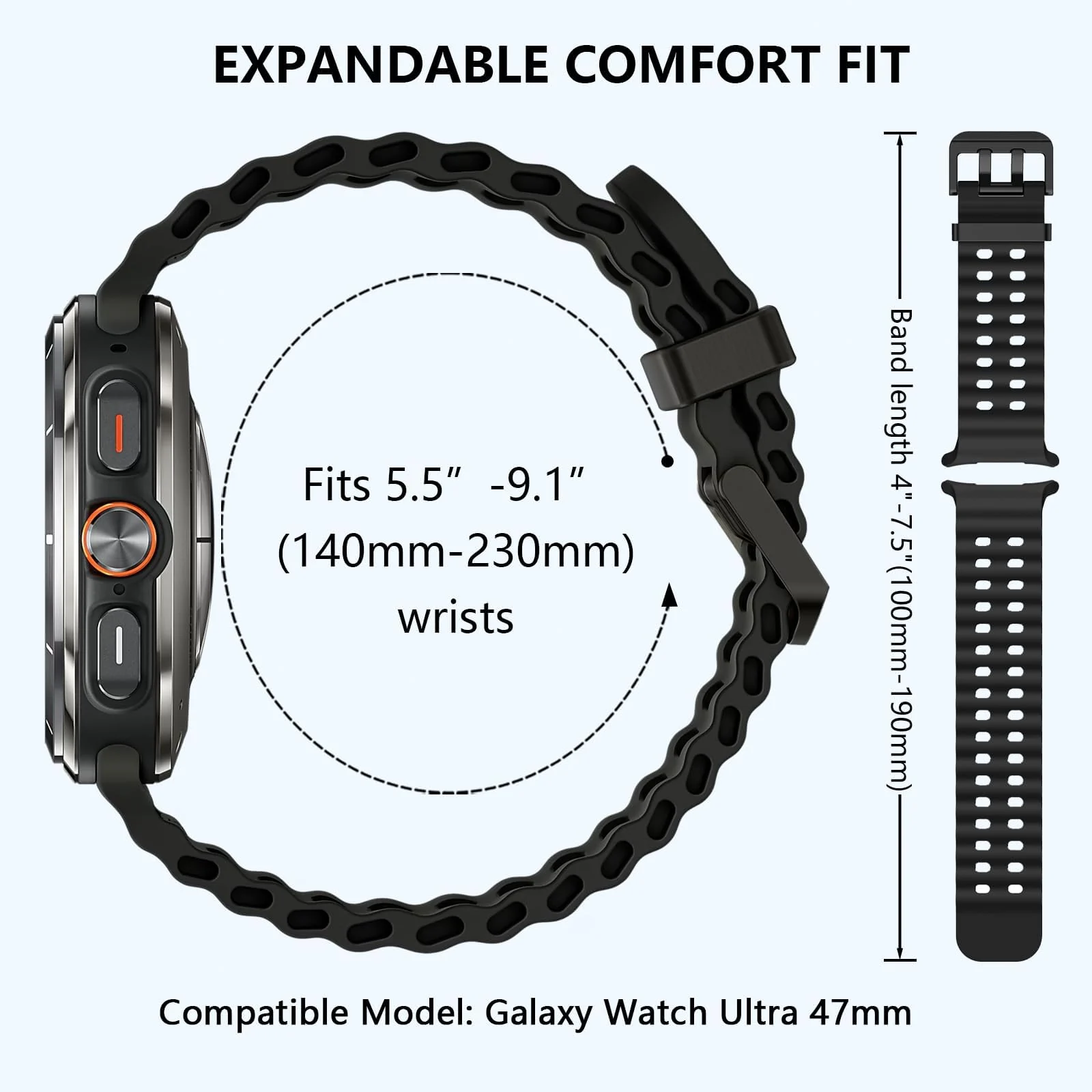 DL3 Mobilak Sport Band Compatible with Samsung Galaxy Watch Ultra Band 47mm Women Men, Breathable Soft Silicone Waterproof Watch Strap Accessories for Samsung Watch 7 Ultra Bands - Black