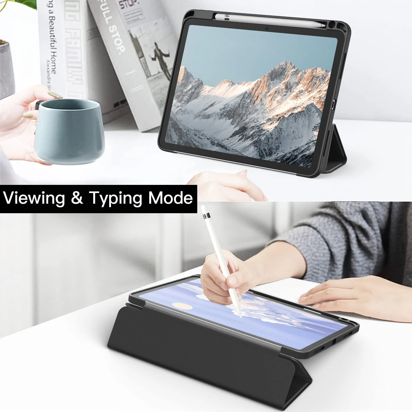 DL3 Mobilak Case Compatible with iPad (A16) 11th Generation 11 Inch (2025), iPad 10th Generation 10.9 Inch (2022), Clear Shockproof Back Cover Built-in Pencil Holder, Auto Sleep/Wake - Black
