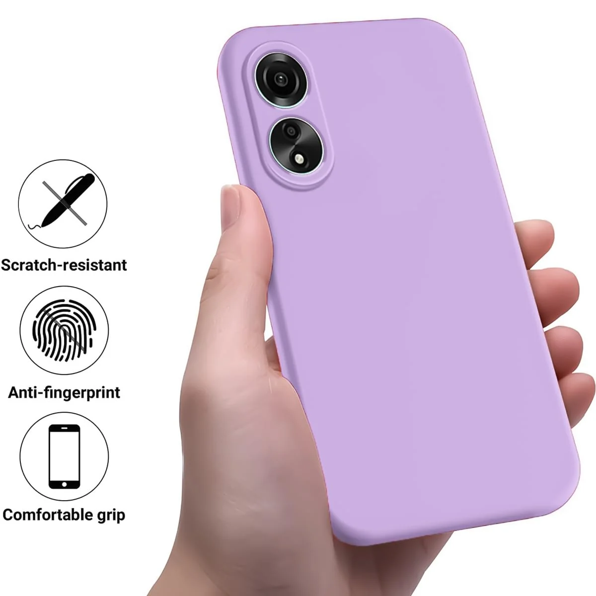 DL3 Mobilak Soft Silicone Protective Case for OPPO A78 with Microfiber Lining and Shockproof Design - Light Purple