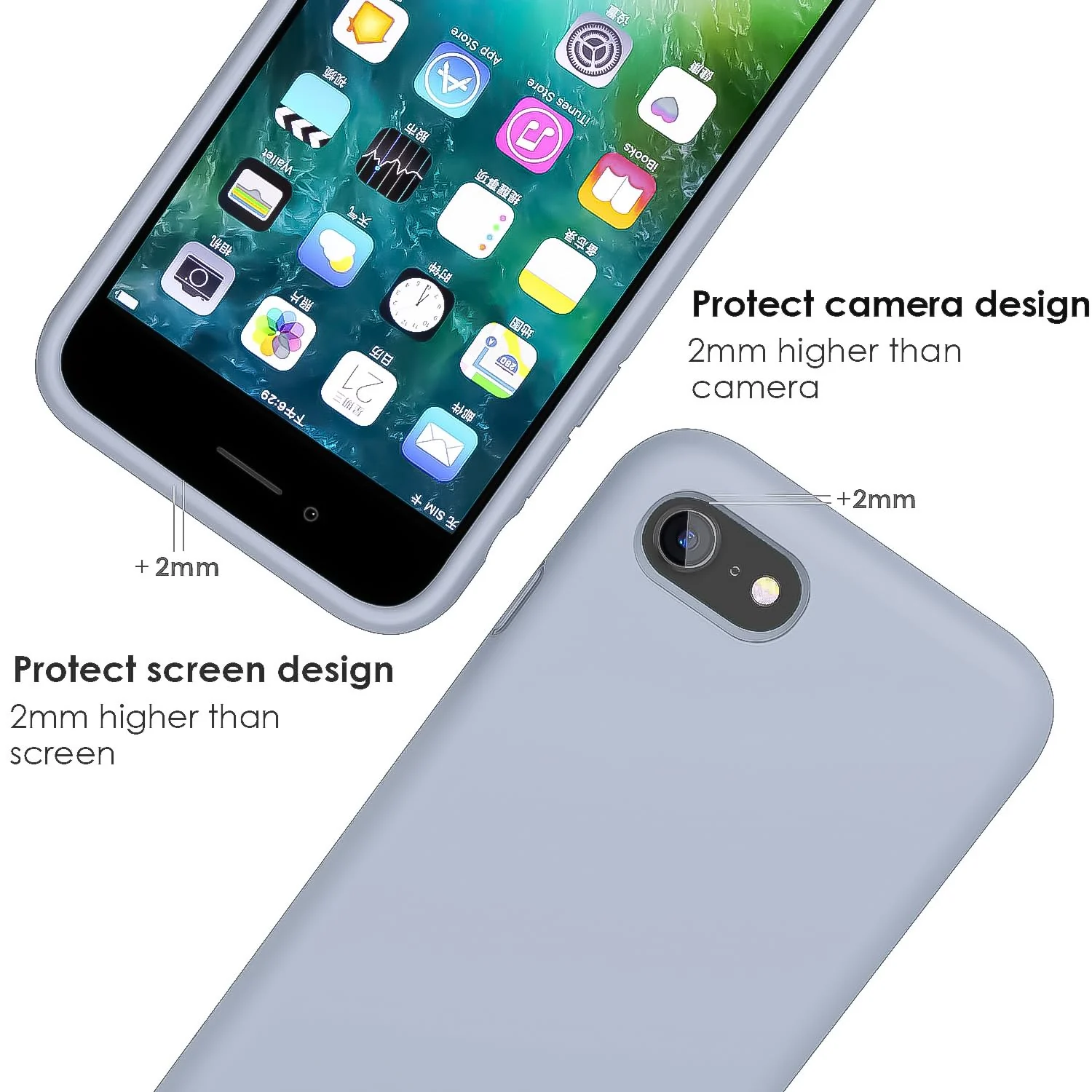 DL3 Mobilak Liquid Silicone Case for iPhone 7 / 8, Shock-absorbing protection, Scratch-resistant surface, Slim, lightweight profile - A.Baby Blue